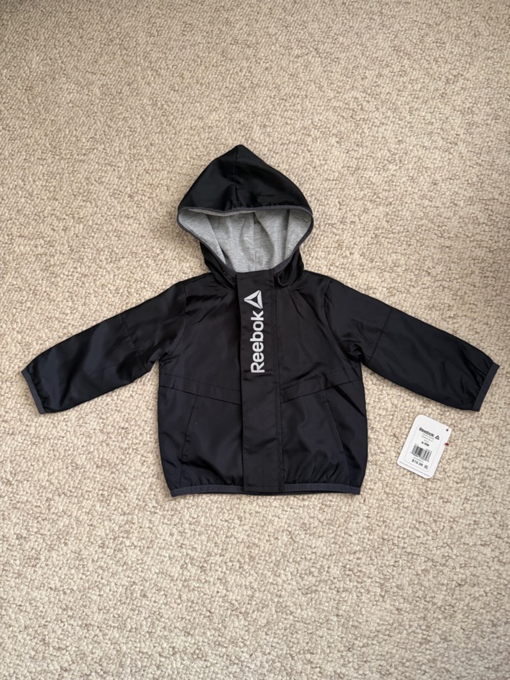 Reebok Black Hooded Windbreaker with Gray Lining